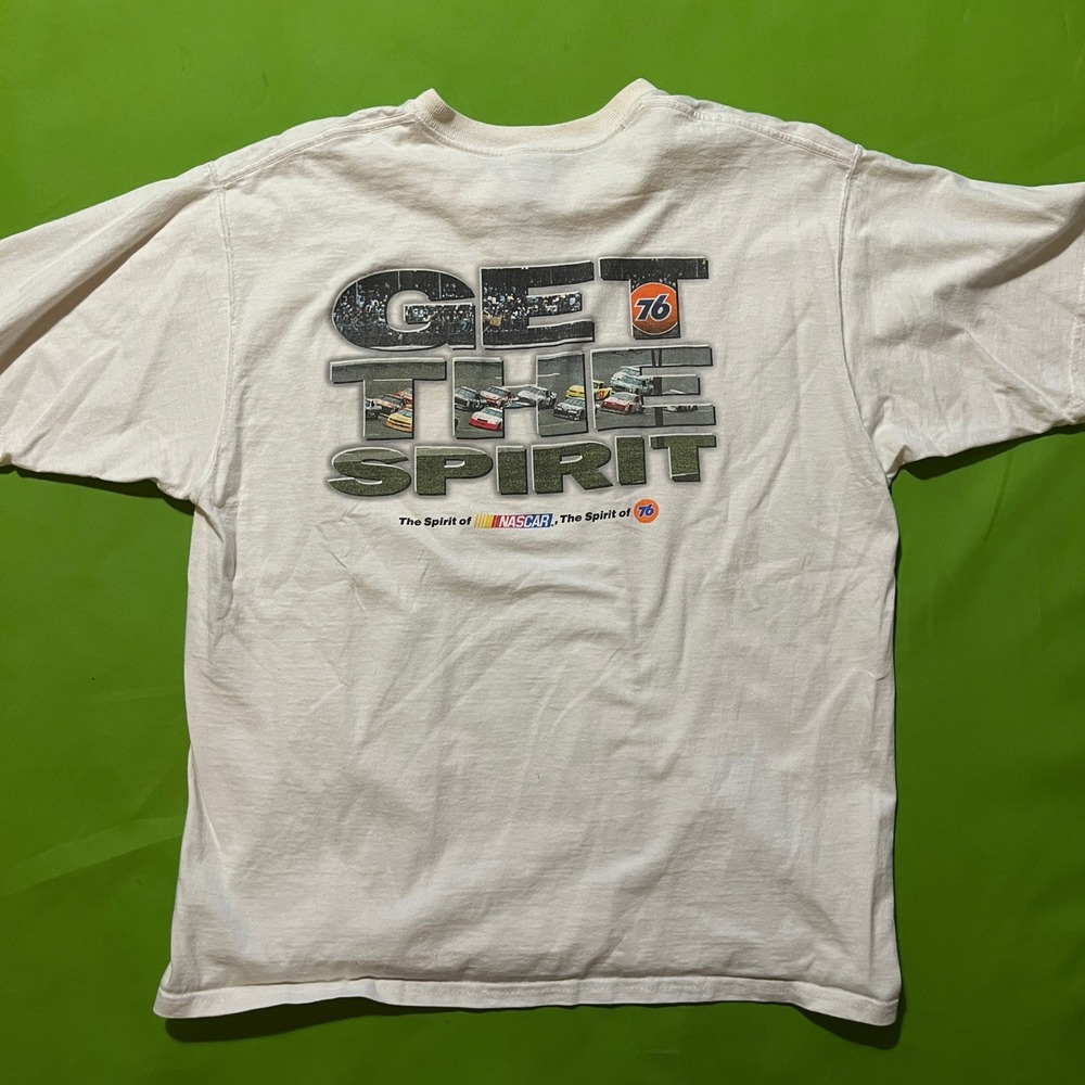 Vintage 90s 76‎ Gasoline NASCAR Get The Spirit Pocket Shirt White Large Racing